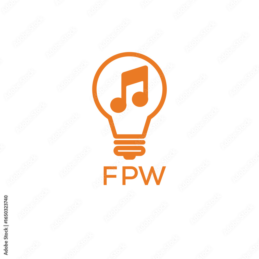 Fototapeta premium Creative Light Bulb with Music Note Logo Design for Music, Innovation, and Entertainment Branding. FPW Letter Logo. 