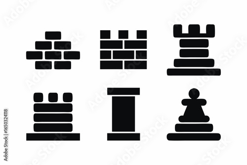 set of Jenga icon vector silhouette isolated on white background