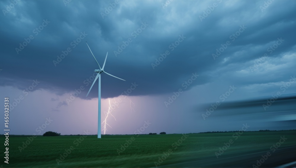 Obraz premium Windmill silhouette under the thunder