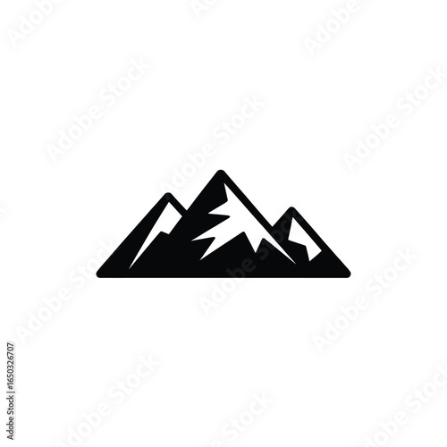 Three Black Mountain Peaks on White Background Simple Design