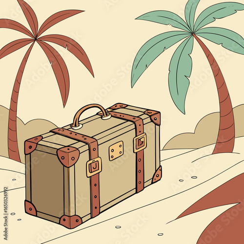 Vintage Suitcase and Palm Trees Illustration luggage