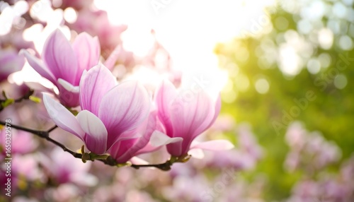 Beautiful magnolia blossoms in sunlight