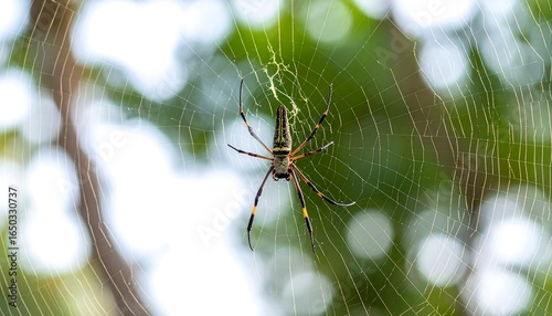 Spider in web, blurred background