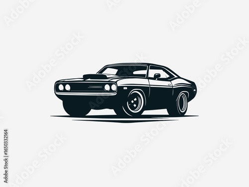 A simple black and white classic vintage car with a retro design created as a detailed vector logo