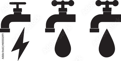 Sustainable Water and Electricity Icon Set