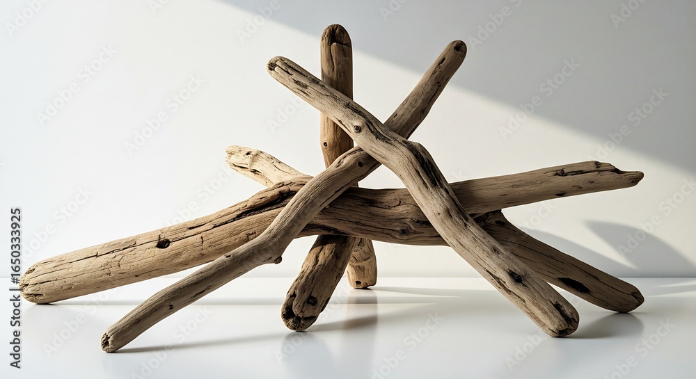 Obraz premium 白く輝く光射す漂流木彫刻 自然な質感. AI Generated