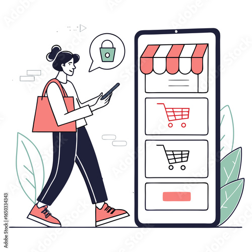 - Online Shopping Vector – E-Commerce Experience via Mobile Device