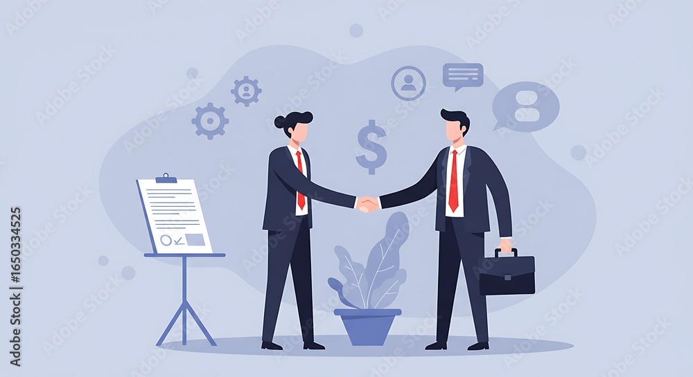 Fototapeta premium Two businesspeople shaking hands in a professional setting.