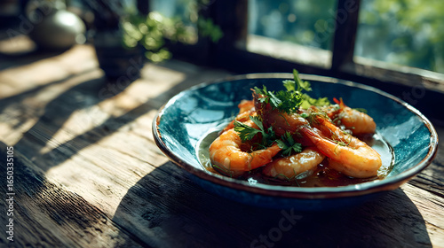 Succulent Sauteed Shrimp on Rustic Wooden Table