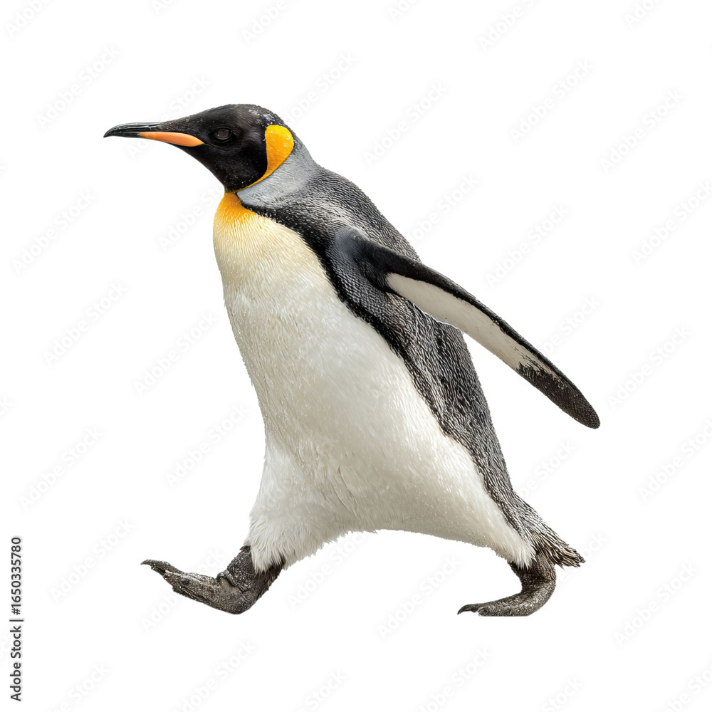Fototapeta premium Png of A striking emperor penguin waddling with confidence against a clean white background.