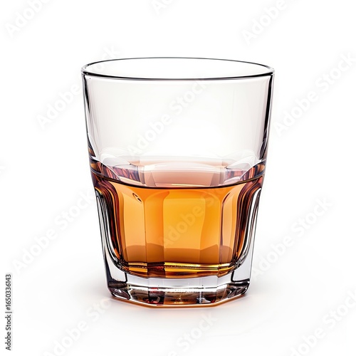 Clear glass tumbler with amber liquid