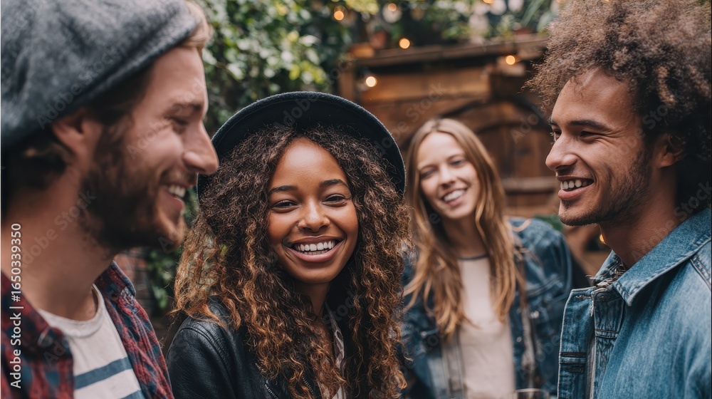 Fototapeta premium happy group of friends talking and having fun outdoors no logos no brands ar 169