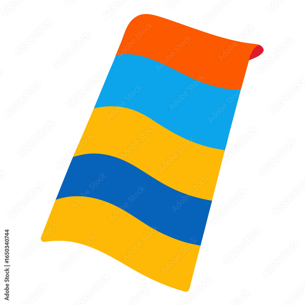 Obraz premium Abstract wavy flag with horizontal stripes of orange blue and yellow on a black background