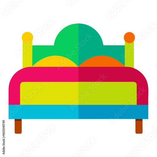 Colorful modern bed with pillows and a headboard in a flat design style