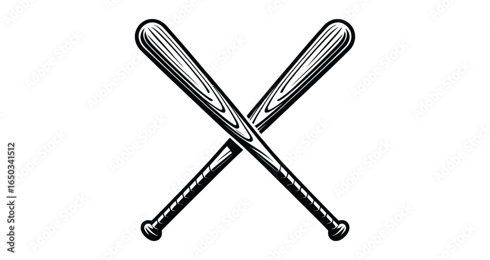 Obraz premium crossed baseball bats icon in black and white vintage style isolated on white background, sports equipment symbol for team game and competition