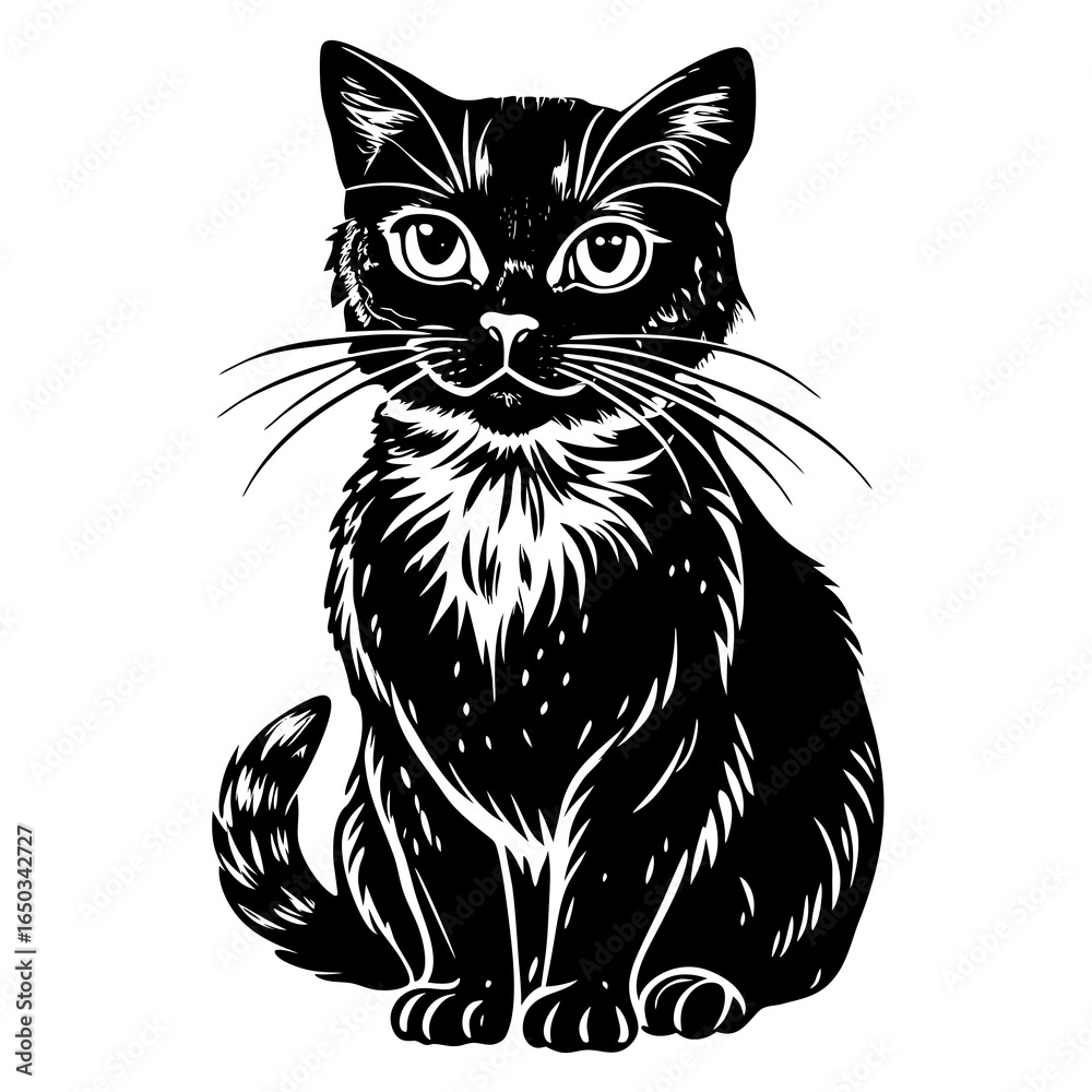 Obraz premium Elegant black cat silhouette with captivating eyes, ideal for logo design, branding, and creative projects, evokes charm