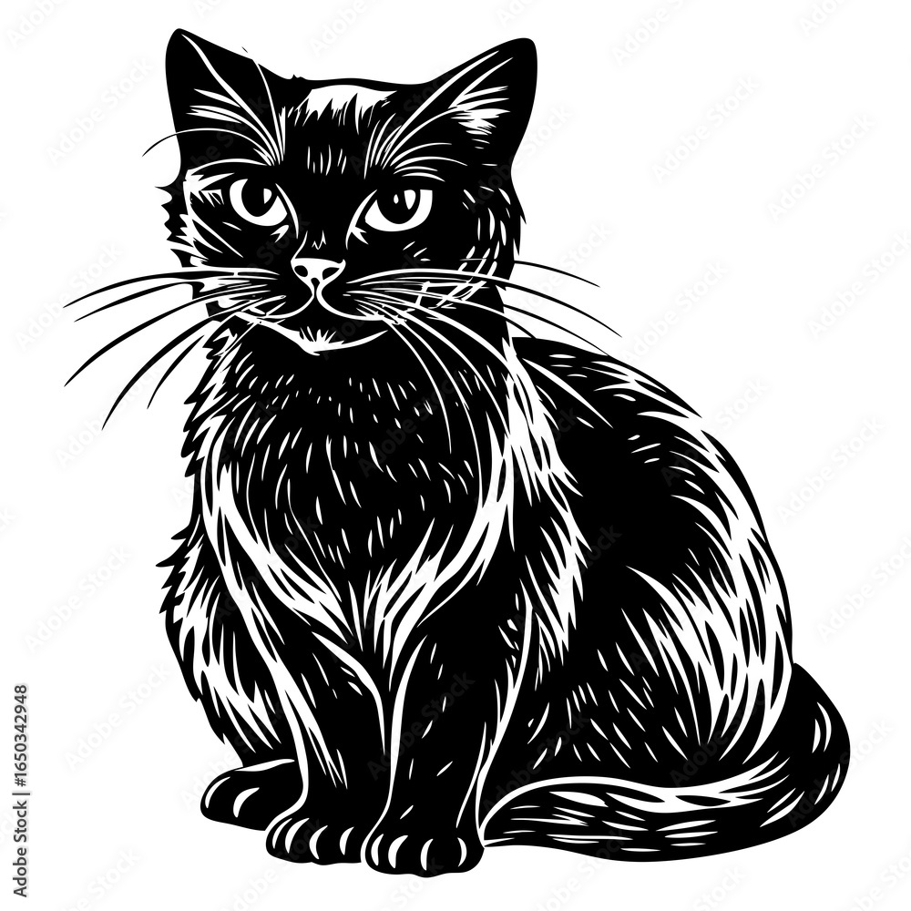 Fototapeta premium Elegant black cat illustration with detailed fur and expressive eyes, perfect for creative design projects and pet-themed branding
