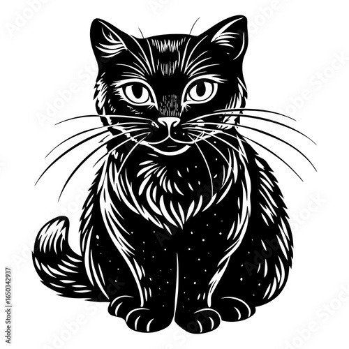 Charming black cat illustration, perfect for pet lovers and artistic designs, ready to add a touch of elegance and whimsy to any project