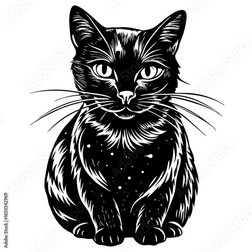 Elegant black cat illustration with striking detail, perfect for pet lovers, design projects, and artistic expressions