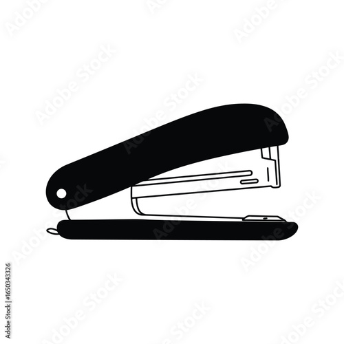Black stapler silhouette office supply stationery tool binding equipment document fastener icon isolated vector