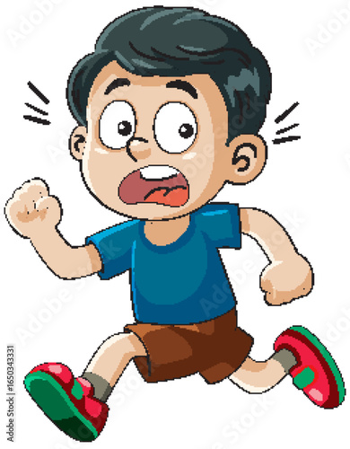 Cartoon Boy Running in Panic