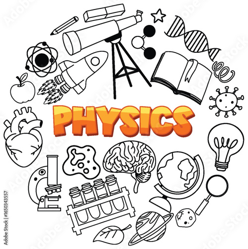 Physics Science Icons in Hand-Drawn Vector Style