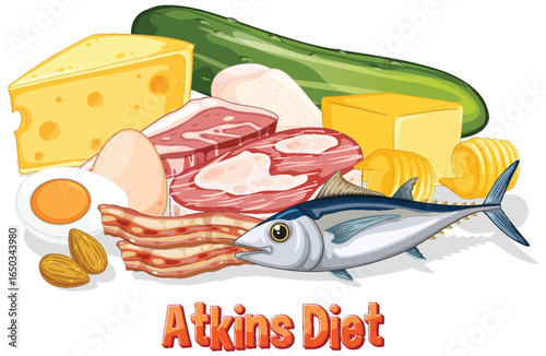 Vector Illustration of Atkins Diet Food Selection