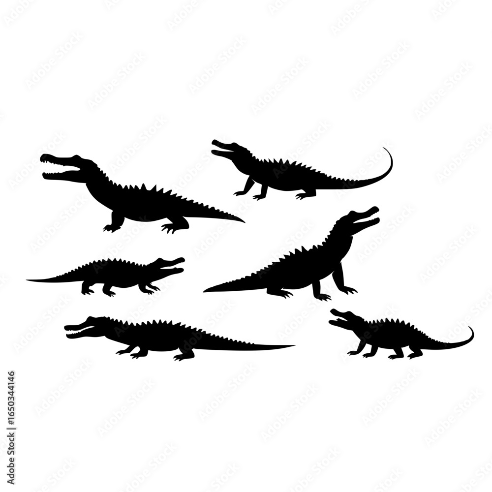 Naklejka premium silhoutte set icon crocodile white background 
