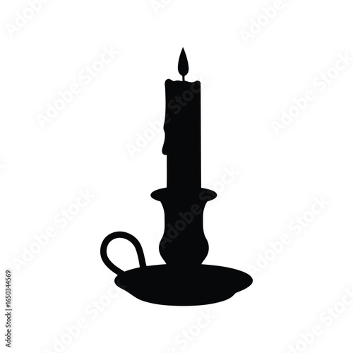 Candle in candlestick silhouette antique lighting vintage flame isolated vector graphic