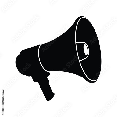 Black megaphone silhouette announcement speaker sound amplification communication symbol isolated vector graphic