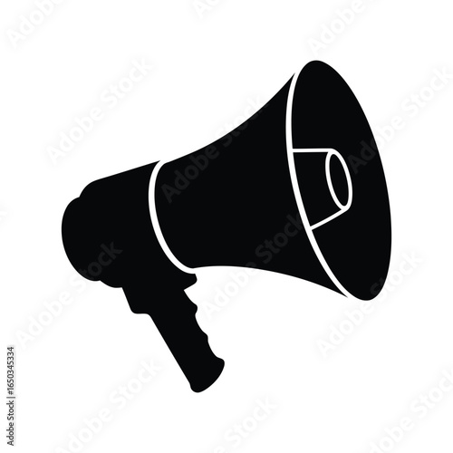 Black megaphone silhouette vector illustration announcement speaker communication symbol public address icon isolated eps graphic