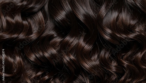 Close-up of lustrous, dark brown wavy hair, showcasing its texture and shine
