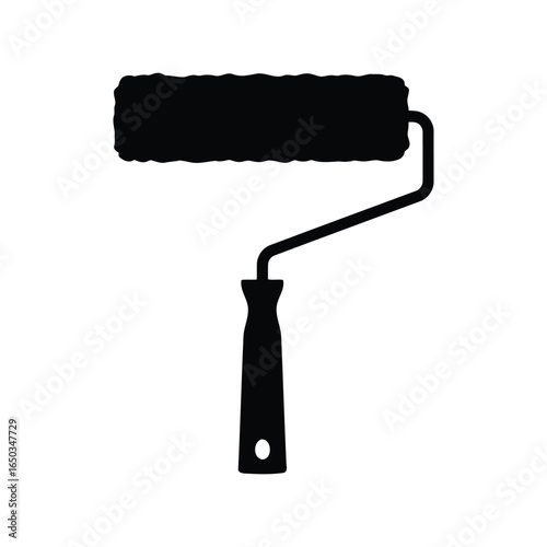 Black paint roller icon home improvement tool interior design equipment diy supplies isolated vector graphic