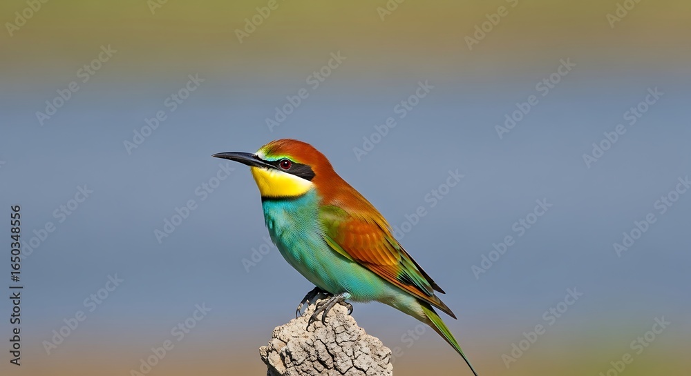 Obraz premium Vibrant european bee-eater perched, showcasing intricate plumage in its natural habitat resting on