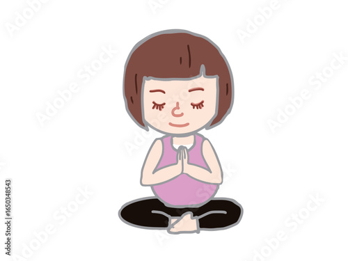Illustration of a pregnant woman meditating with her hands together