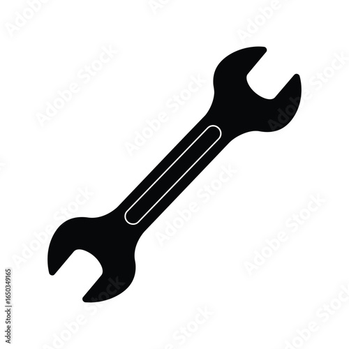 Black wrench vector illustration mechanic tool adjustable spanner workshop equipment repair icon isolated eps graphic