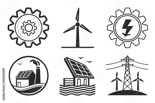 Collection of renewable energy icons isolated on white background