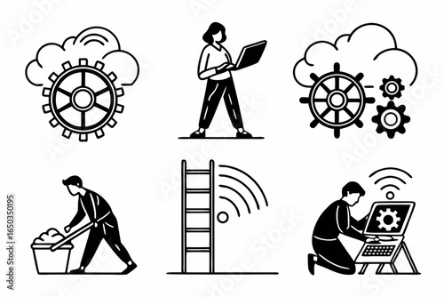 Cloud computing and networking icons isolated on white background
