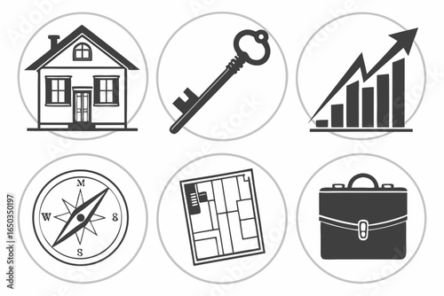 Set of real estate and business icons isolated on white background