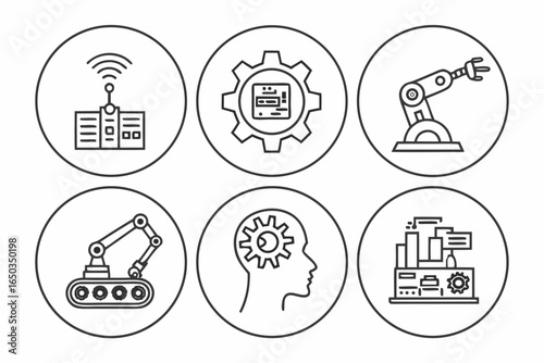 Collection of robotic and automation icons isolated on white background