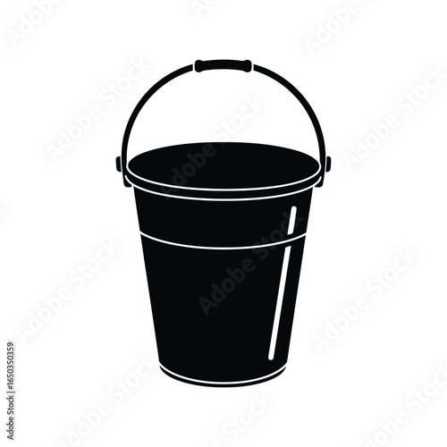Black bucket vector illustration simple handle container isolated graphic cleaning tool industrial pail