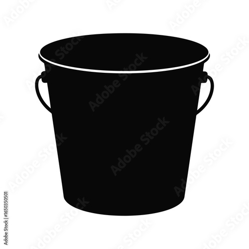 Black metal bucket vector illustration industrial pail cleaning tool gardening container isolated eps graphic