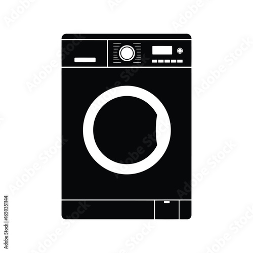 Black washing machine vector illustration modern laundry appliance front load washer home cleaning equipment domestic technology