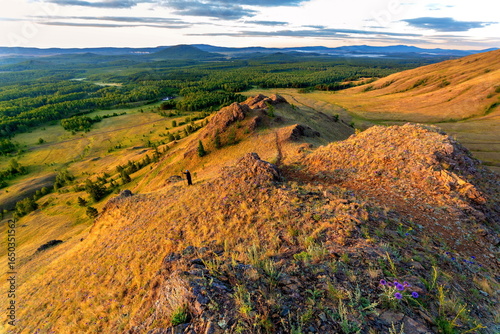 meeting the dawn on the Nurali Ridge in the Southern Urals in Bashkortostan