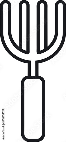 Black and white icon of a pitchfork tool garden tool