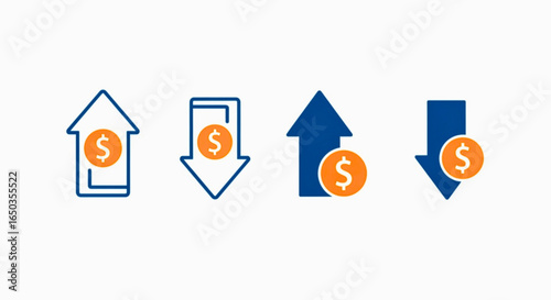 Price Fluctuation Up and Down Arrows with Dollar Signs Representing Financial Concepts
