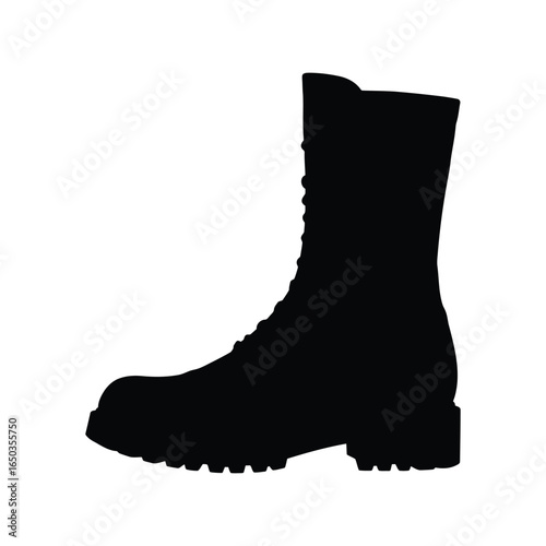 Black combat boot silhouette vector military footwear army shoe work boot hiking boot tactical gear icon