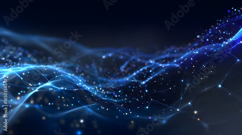 Futuristic digital mesh grid with deep blue and electric indigo highlights, smooth interconnected lines, glowing edges, and subtle particles for tech backgrounds