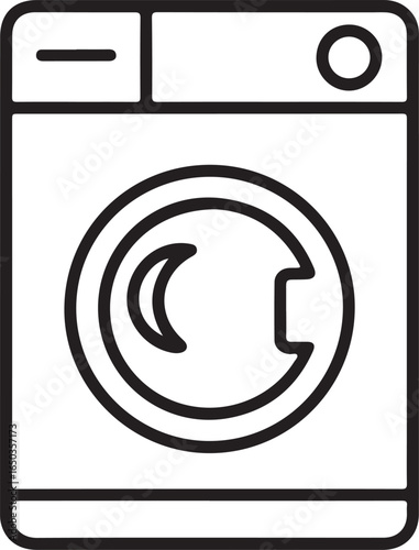 Simple line drawing icon of a front loading washing machine for laundry services