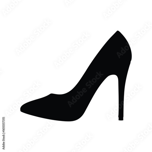 Black high heel shoe silhouette elegant stiletto pump fashion footwear isolated vector graphic